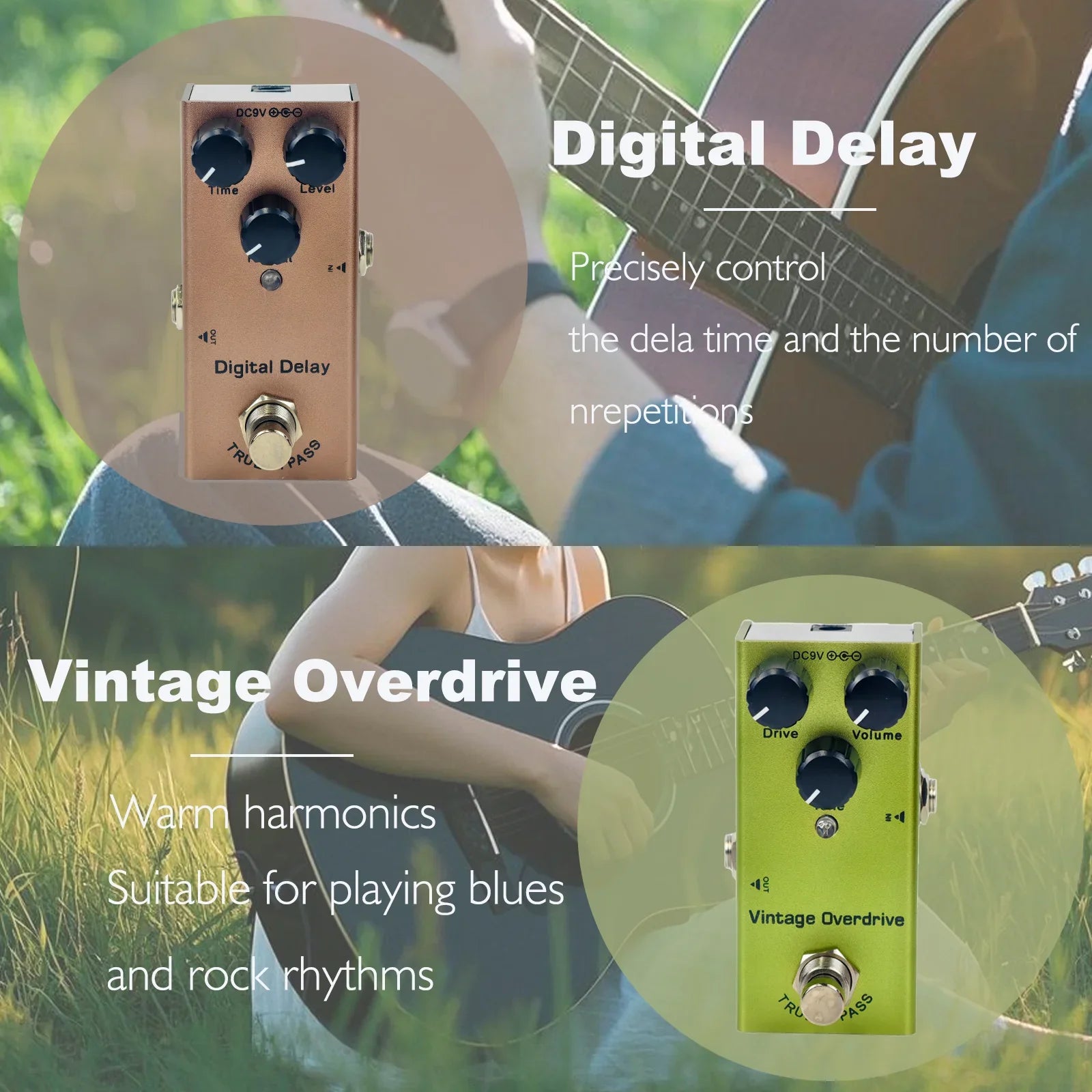 Compact Electric Guitar Effects Pedal With Multiple Functions