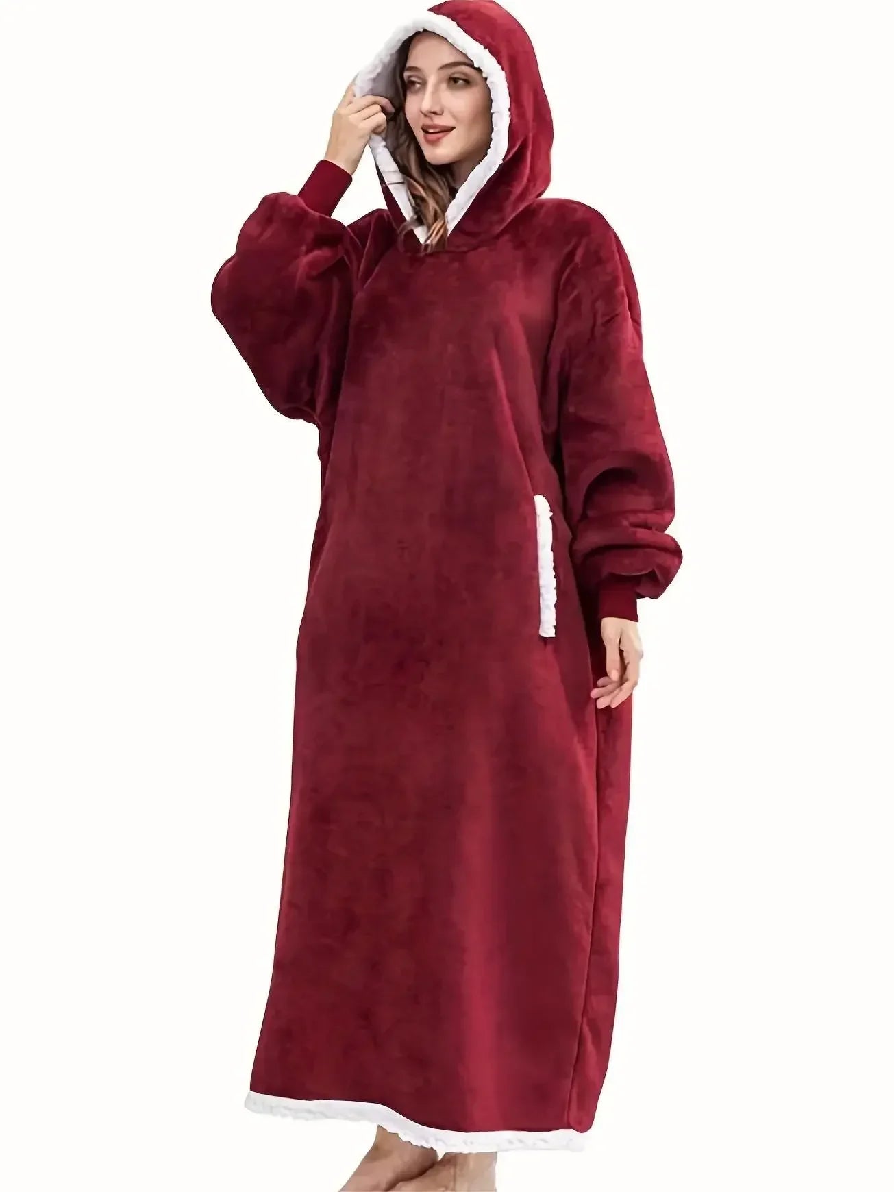 Oversized Flannel Hoodie Blanket With Sleeves