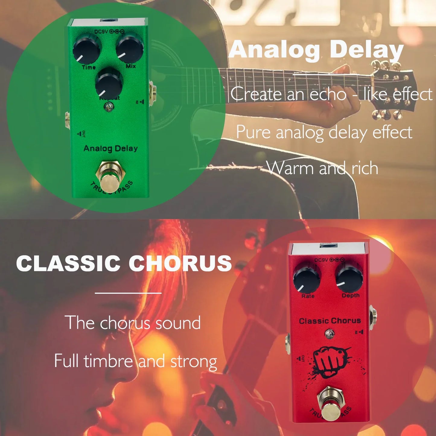 Compact Electric Guitar Effects Pedal With Multiple Functions