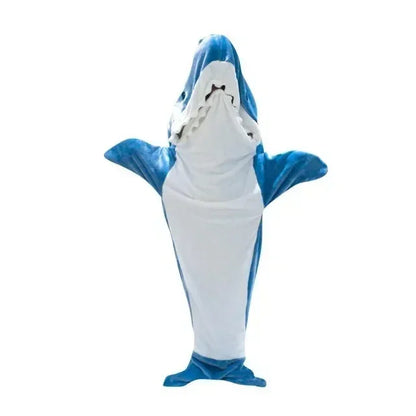 Wearable Flannel Shark Blanket Poncho For Women