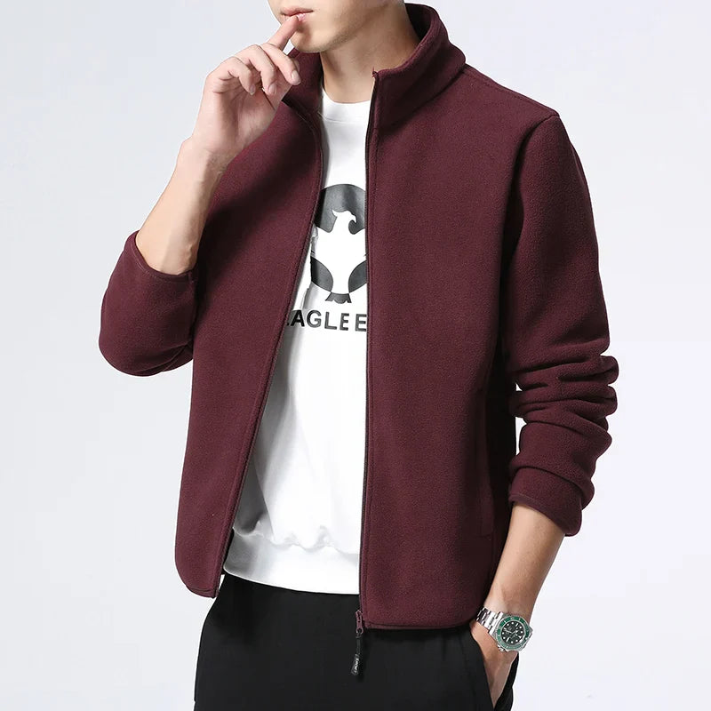Men'S Wool Fleece Jacket With Stand Collar