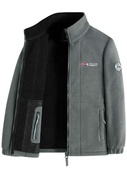 Navy Blue Outdoor Jacket With Norwegian Flag Embroidery