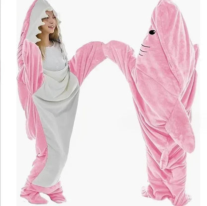 Wearable Flannel Shark Blanket Poncho For Women