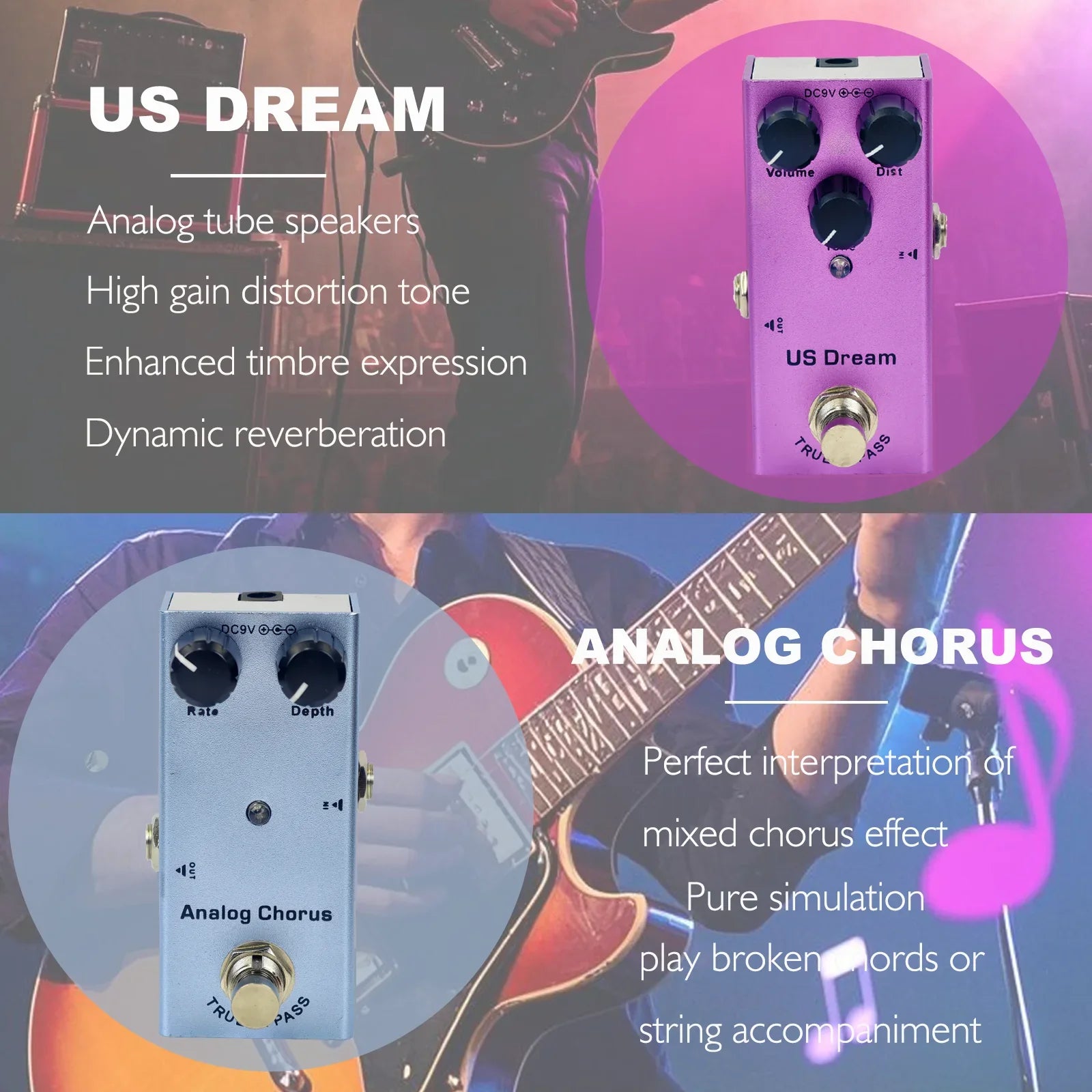 Compact Electric Guitar Effects Pedal With Multiple Functions
