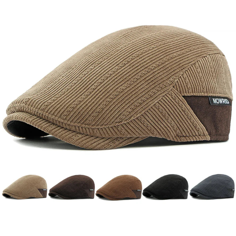 Unisex Fleece Lined Corduroy Beret Flat Cap