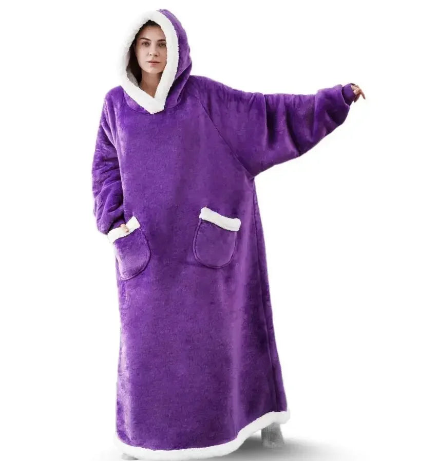 Oversized Flannel Hoodie Blanket With Sleeves