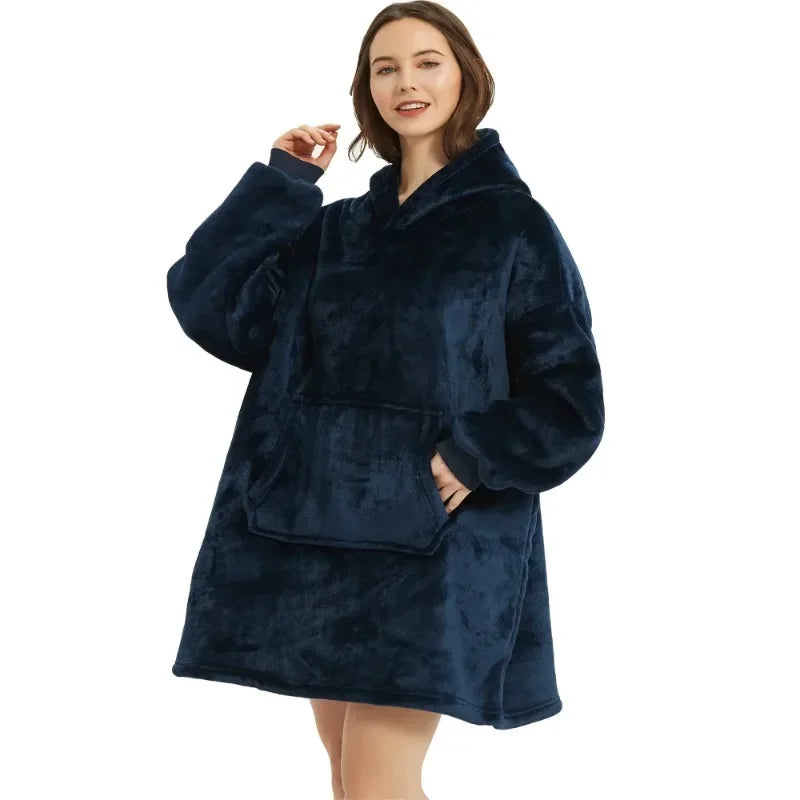 Oversized Wearable Winter Fleece Blanket Hoodie