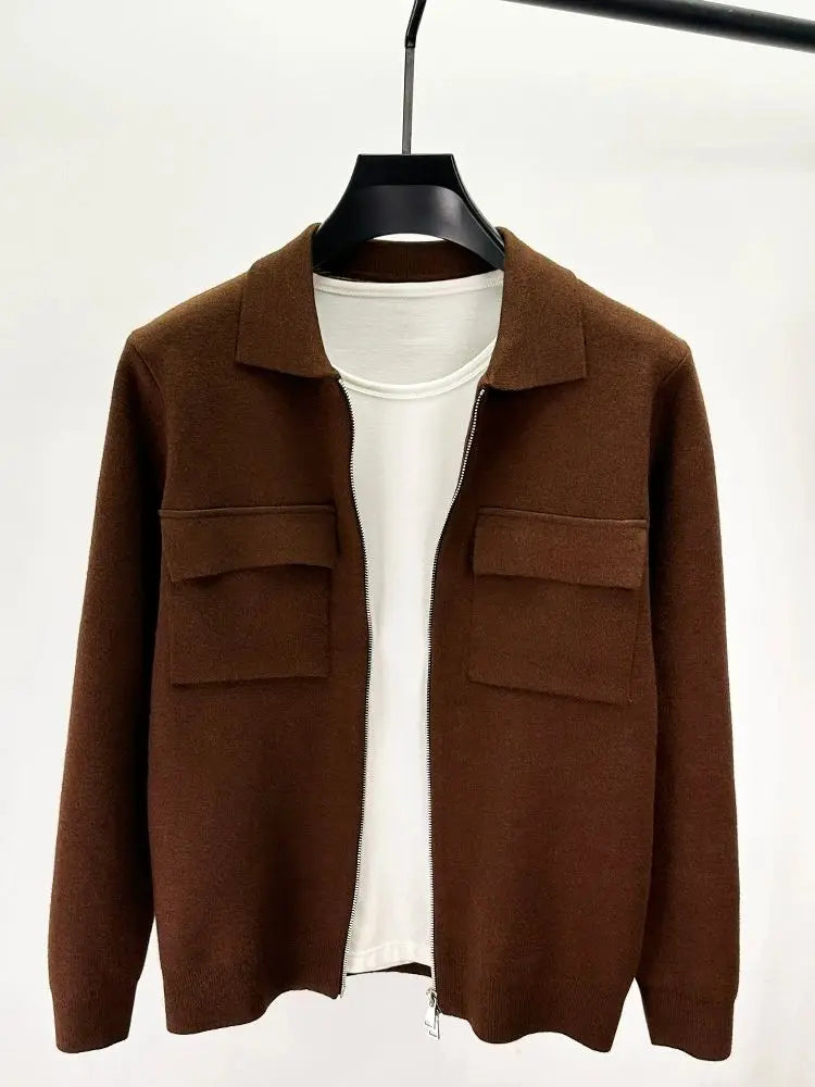 Men'S Wool Zipper Collar Cardigan Casual Jacket