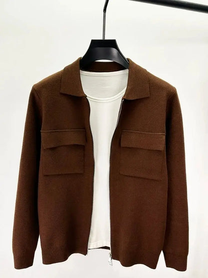 Men'S Wool Zipper Collar Cardigan Casual Jacket