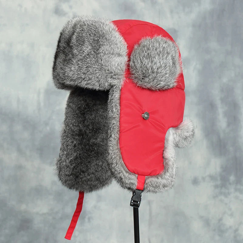 Unisex Windproof Real Rabbit Fur Bomber Hat