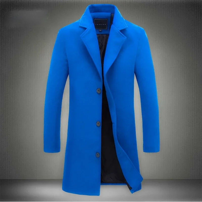 Men'S Wool Blend Long Casual Windbreaker Coat