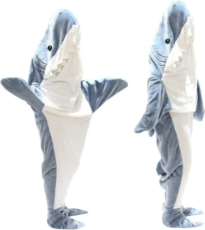 Wearable Flannel Shark Blanket Poncho For Women