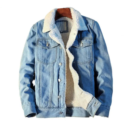 Men'S Thicken Denim Winter Jacket With Plush Lining