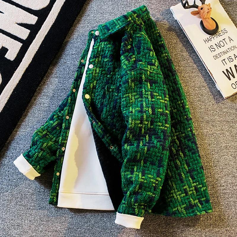 Men'S Loose Wool Plaid Jacket For Casual Wear