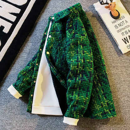 Men'S Loose Wool Plaid Jacket For Casual Wear