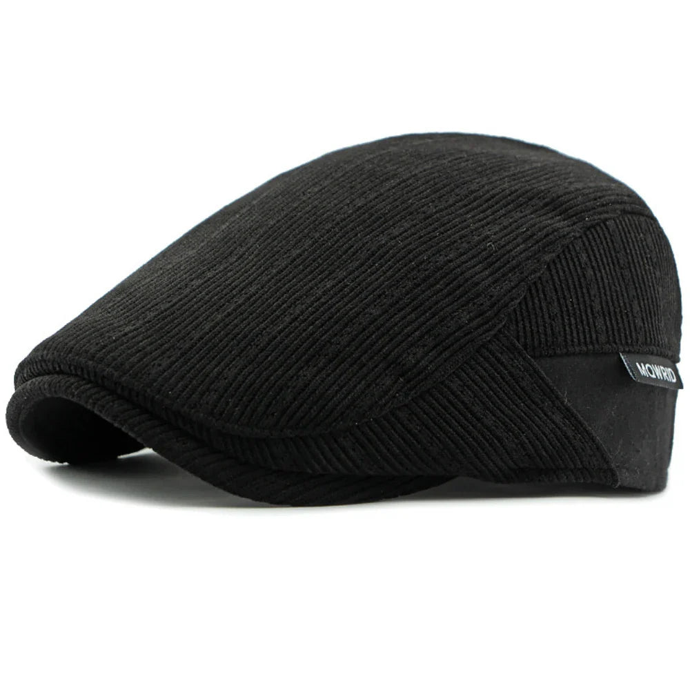 Unisex Fleece Lined Corduroy Beret Flat Cap