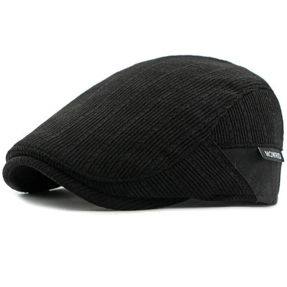 Unisex Fleece Lined Corduroy Beret Flat Cap