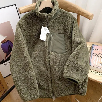 Unisex Fleece Stand Neck Jacket Zipper Coat
