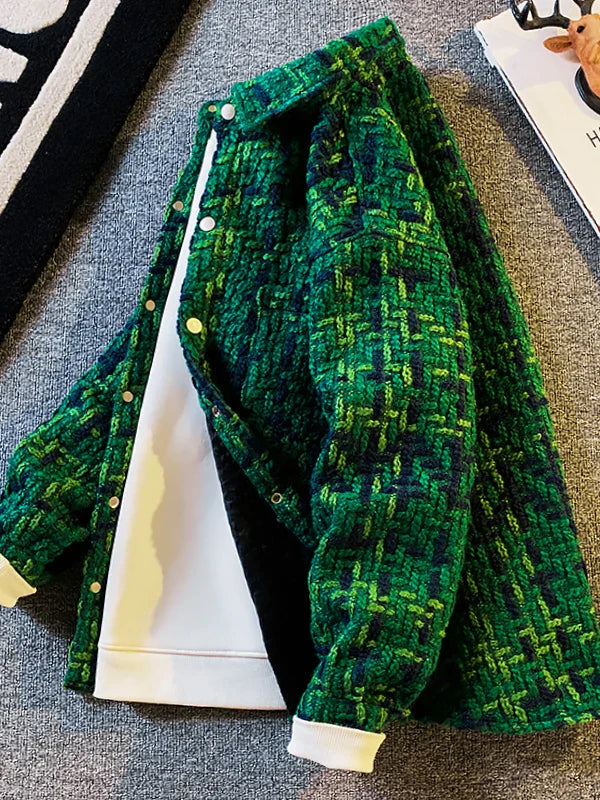 Men'S Loose Wool Plaid Jacket For Casual Wear