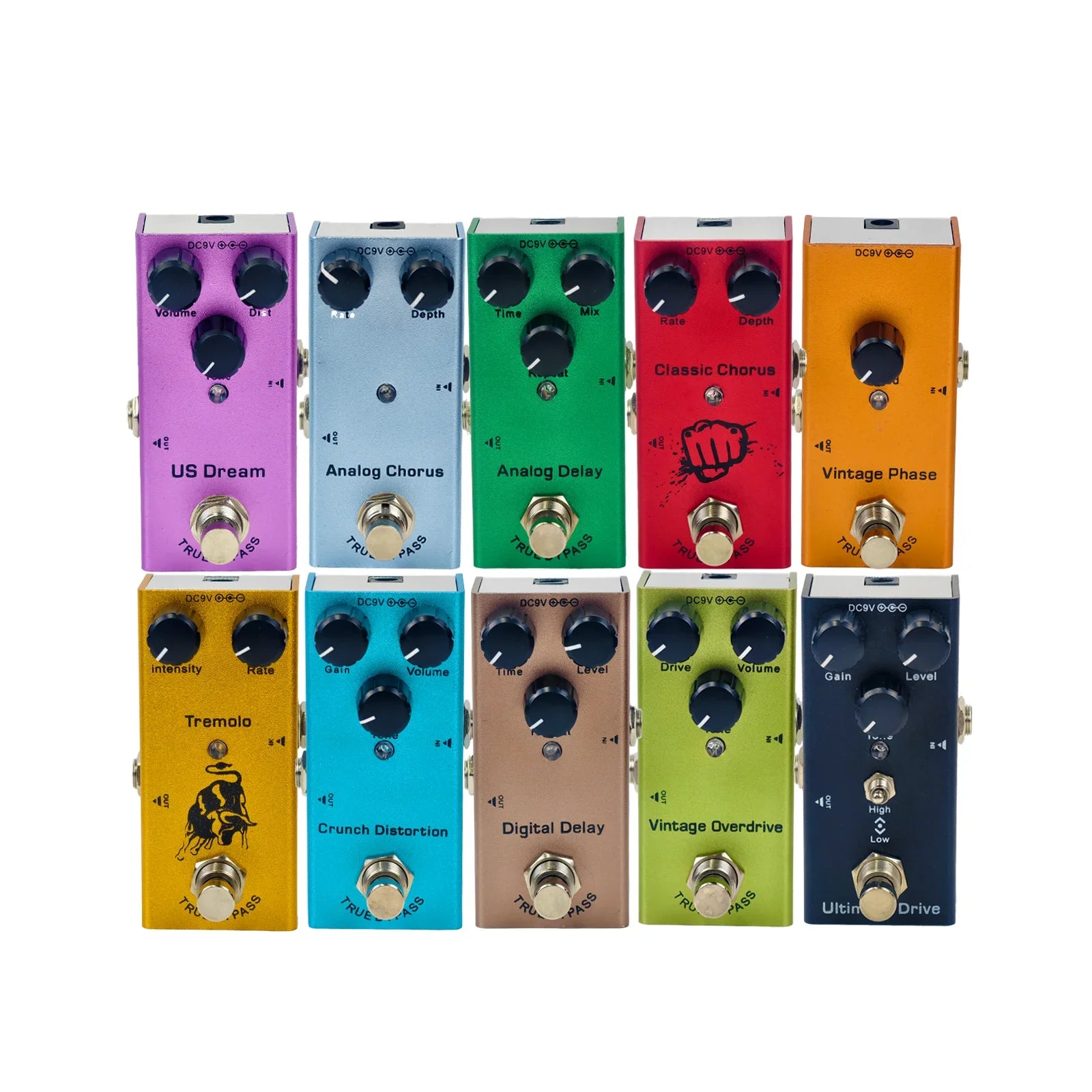 Compact Electric Guitar Effects Pedal With Multiple Functions