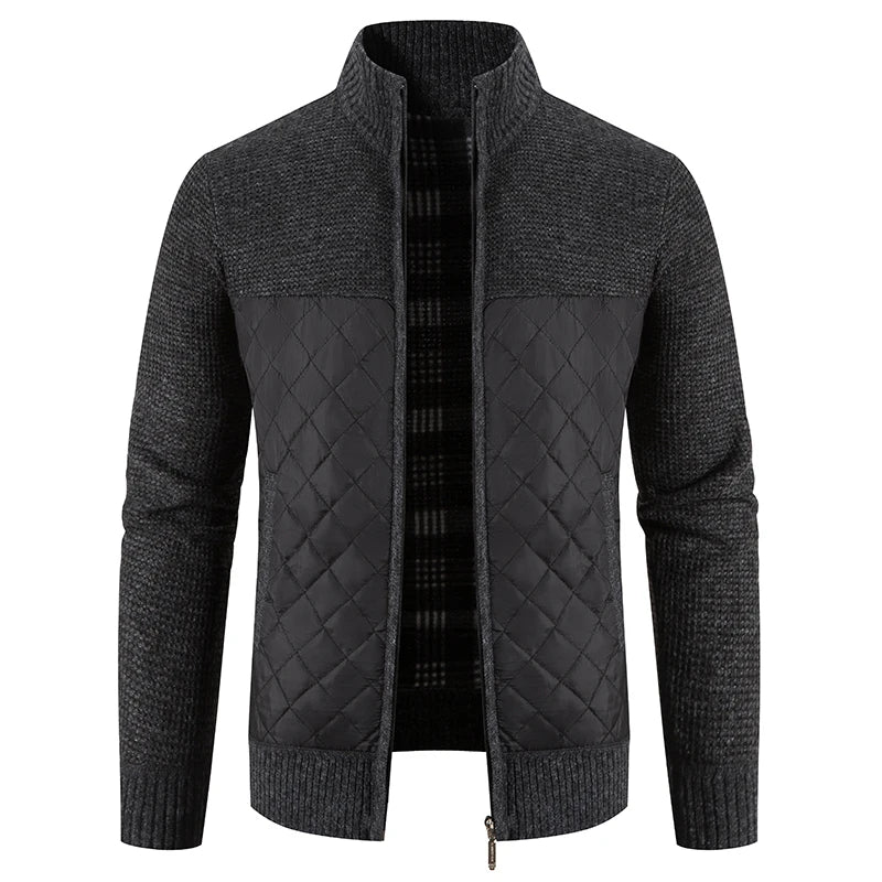 Men'S Checkered Fleece Hooded Knit Jacket