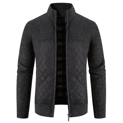 Men'S Checkered Fleece Hooded Knit Jacket