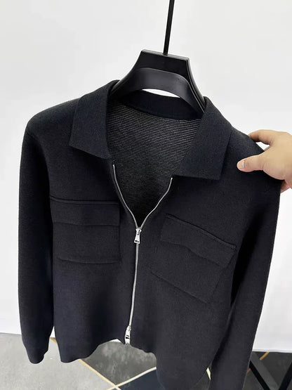 Men'S Wool Zipper Collar Cardigan Casual Jacket