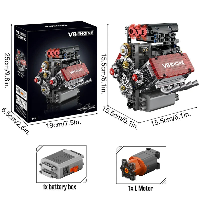 V8 Engine Motorized Building Block Model Simulation Kit