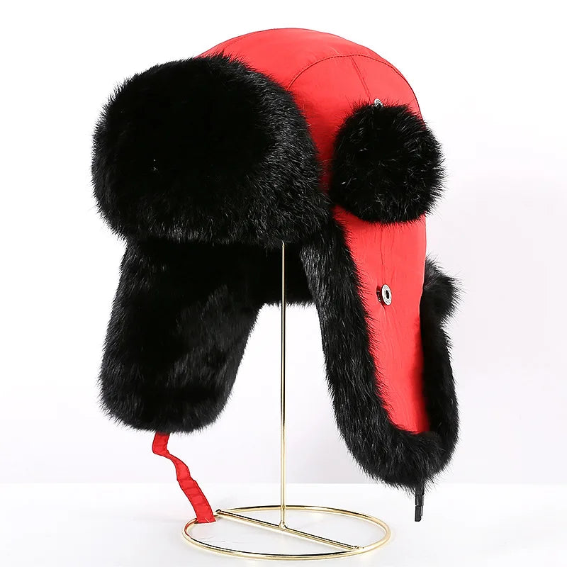 Unisex Windproof Real Rabbit Fur Bomber Hat