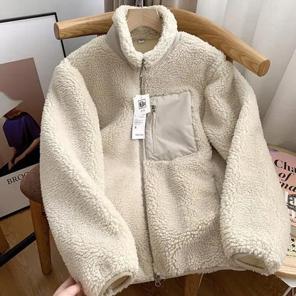 Unisex Fleece Stand Neck Jacket Zipper Coat