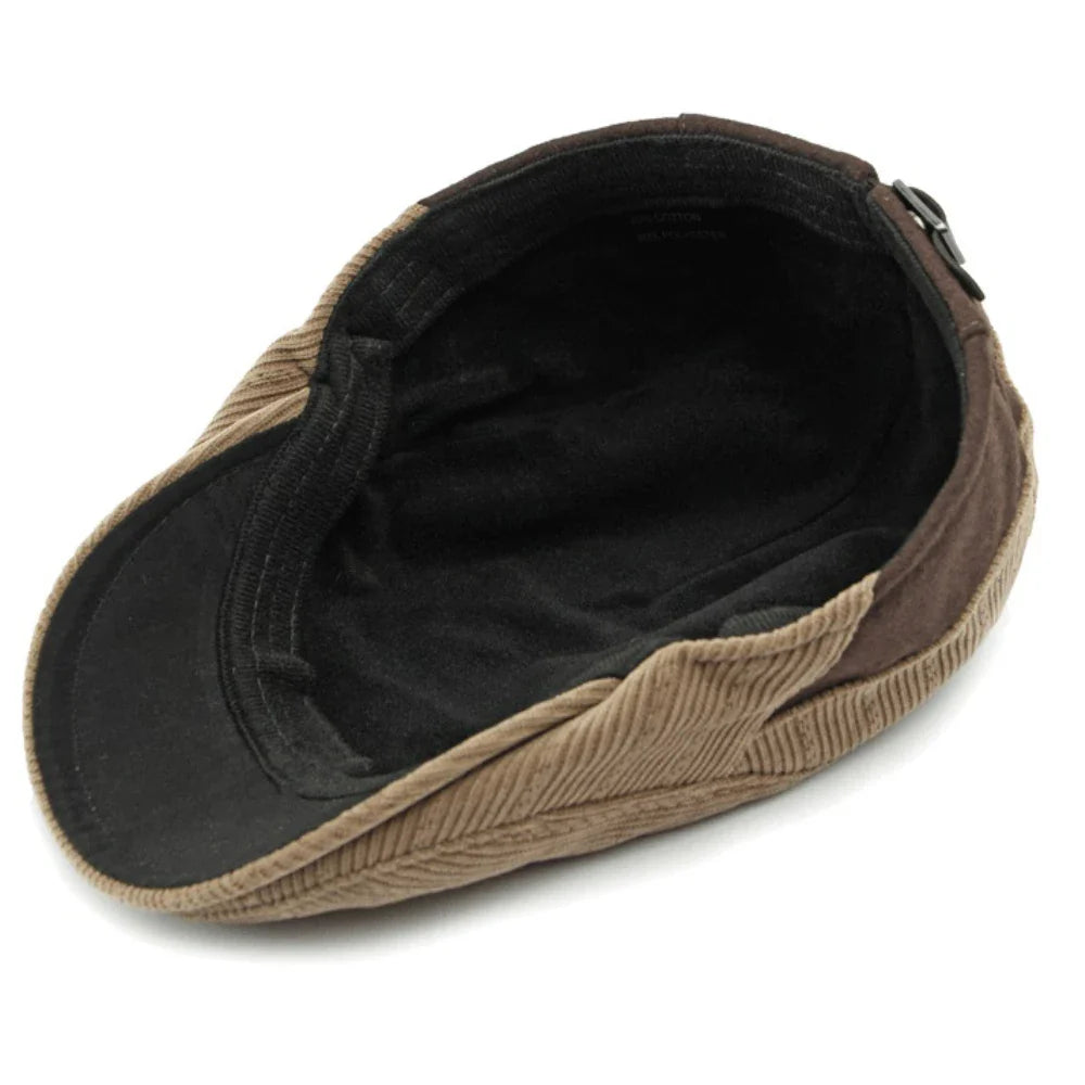 Unisex Fleece Lined Corduroy Beret Flat Cap