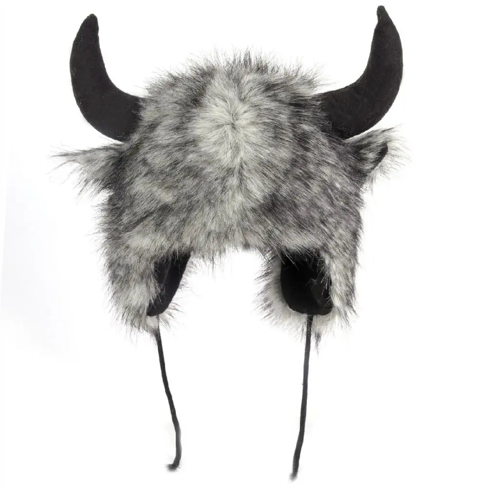 Fluffy Unisex Bullhead Bomber Hat With Horns