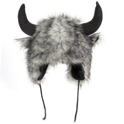 Fluffy Unisex Bullhead Bomber Hat With Horns