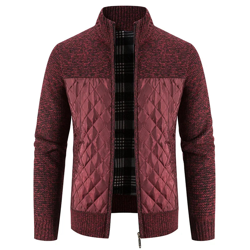 Men'S Checkered Fleece Hooded Knit Jacket