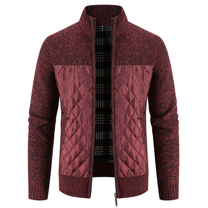 Men'S Checkered Fleece Hooded Knit Jacket