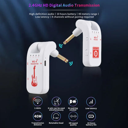 Wireless Rechargeable Guitar Transmitter Receiver 40M Range