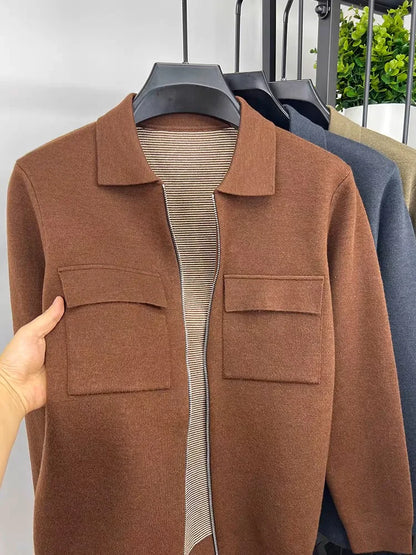 Men'S Wool Zipper Collar Cardigan Casual Jacket