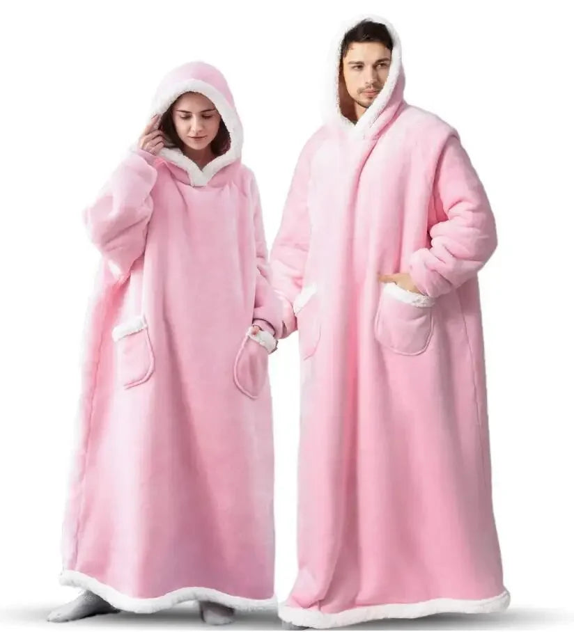 Oversized Flannel Hoodie Blanket With Sleeves