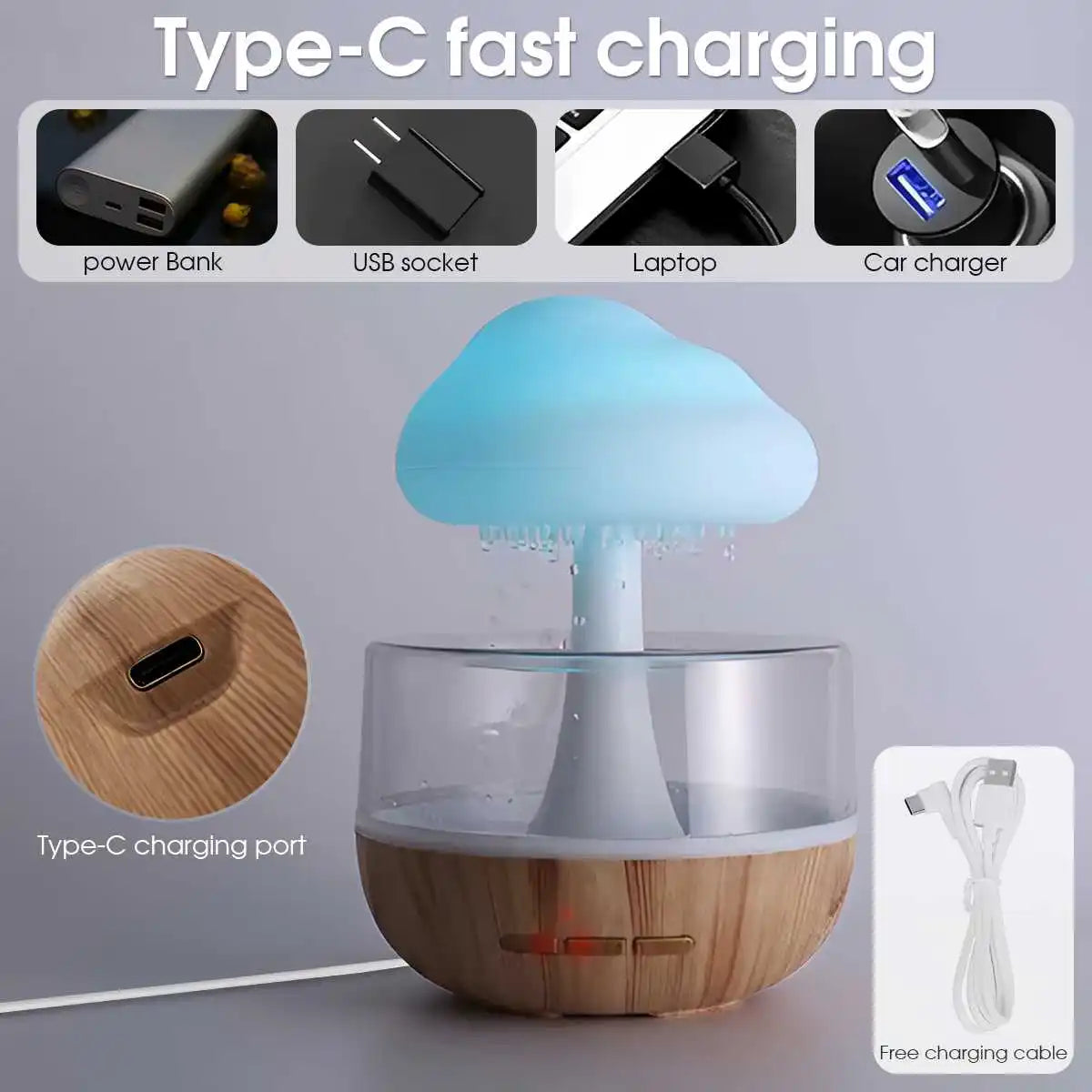 Colorful Raindrop Cloud Humidifier Nightlight Aroma Diffuser