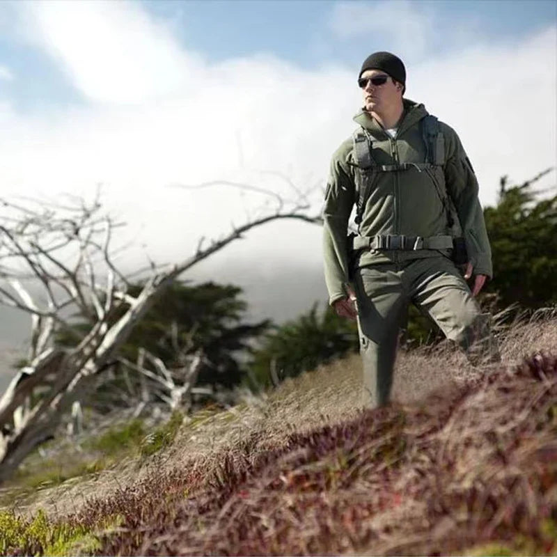 Men'S Outdoor Tactical Fleece Jacket Windproof Hooded