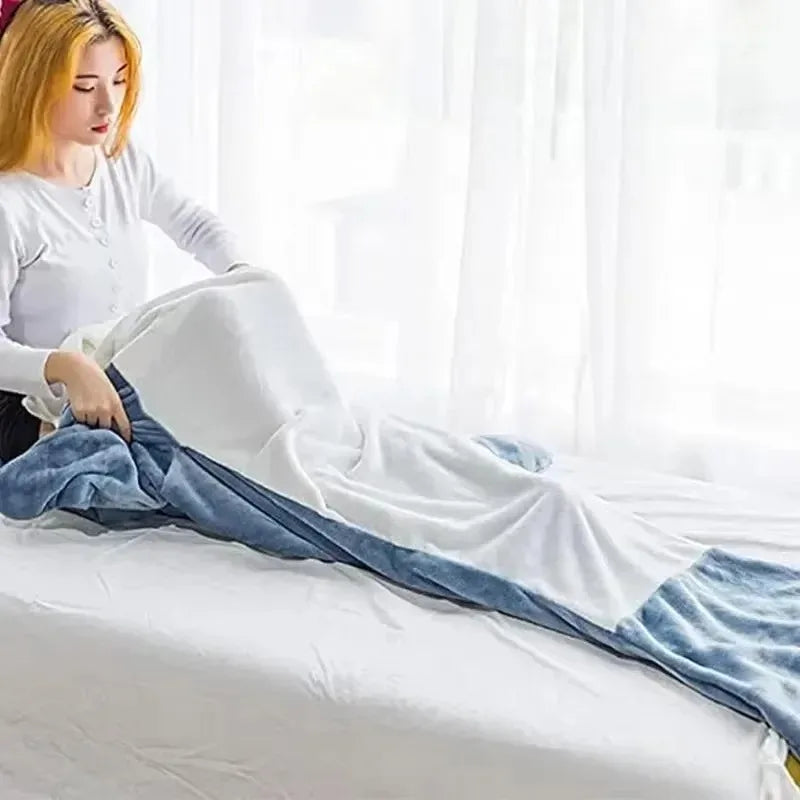 Wearable Flannel Shark Blanket Poncho For Women