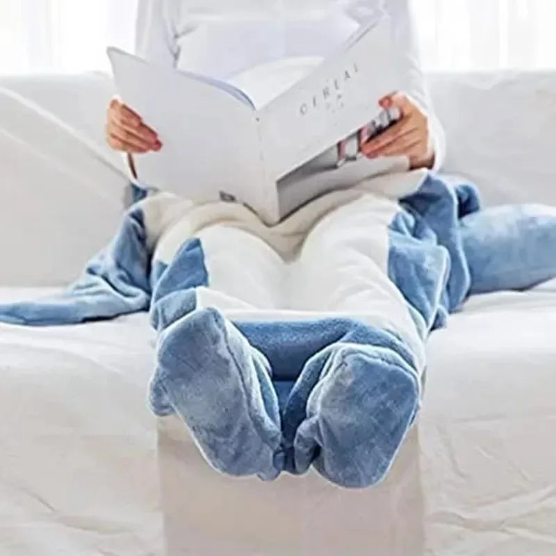 Wearable Flannel Shark Blanket Poncho For Women
