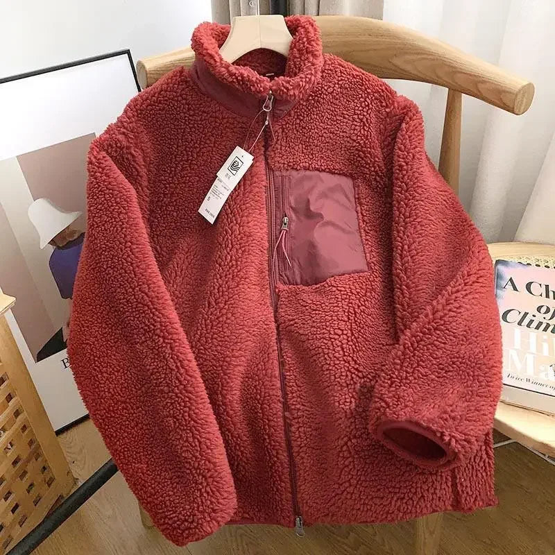 Unisex Fleece Stand Neck Jacket Zipper Coat