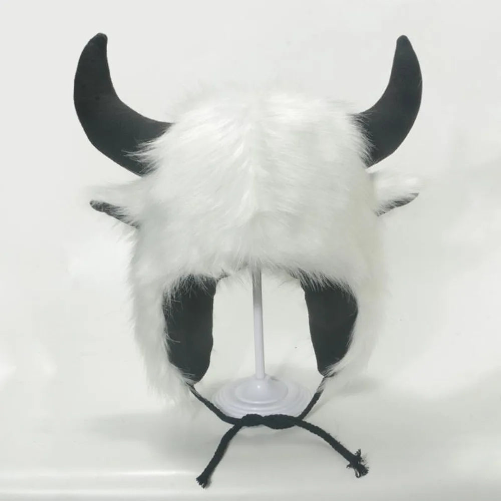 Fluffy Unisex Bullhead Bomber Hat With Horns