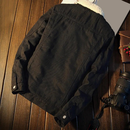Men'S Thicken Denim Winter Jacket With Plush Lining