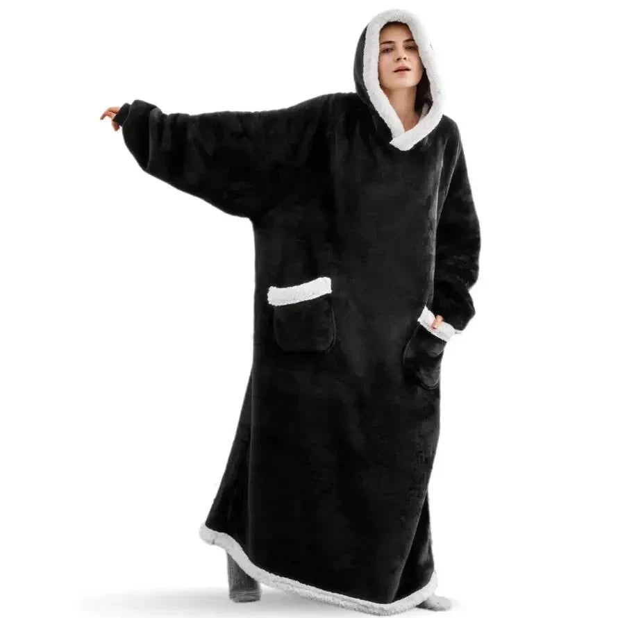 Oversized Flannel Hoodie Blanket With Sleeves