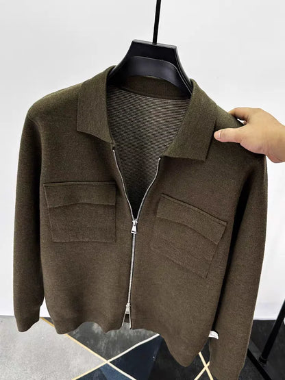 Men'S Wool Zipper Collar Cardigan Casual Jacket