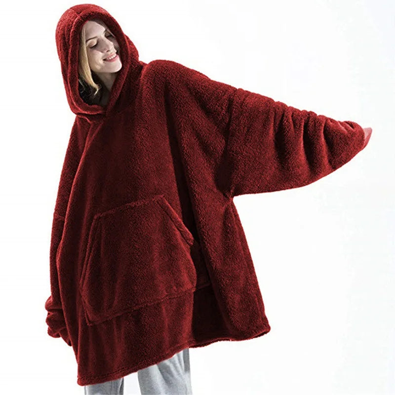 Cozy Oversized Fleece Hoodie Blanket With Hood