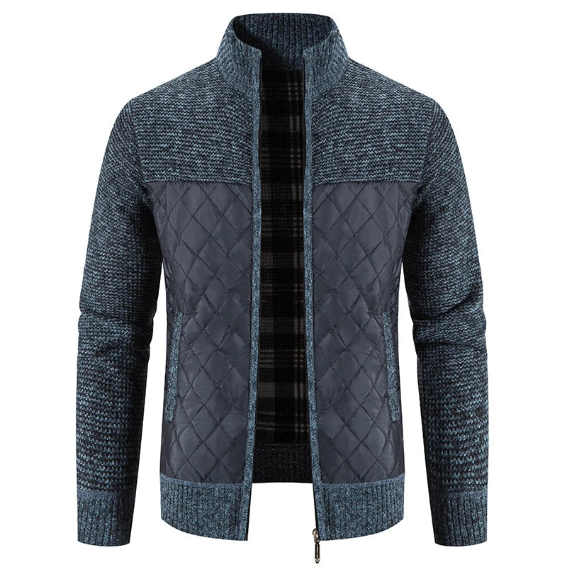 Men'S Checkered Fleece Hooded Knit Jacket