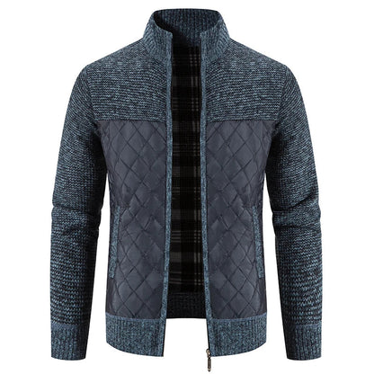 Men'S Checkered Fleece Hooded Knit Jacket